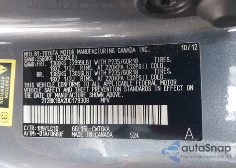 2013 Lexus Rx 350 z USA, uszkodzony, nr VIN 2T2BK1BA2DC179308